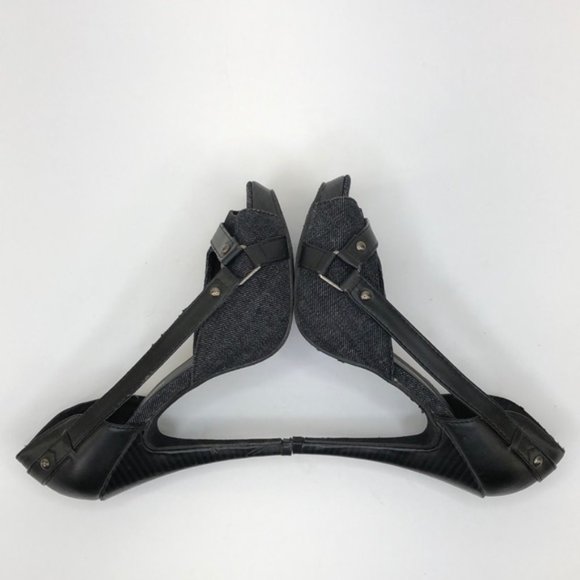 Mascotte Black Denim Peep Toe Heels, Size 7 - Picture 5 of 9